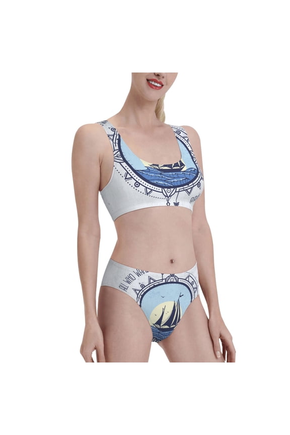 Not All Who Wander Are Lost2 Women's High Waisted Bikini Scoop Neck Swimsuit Two Pieces Bathing Suit-Large