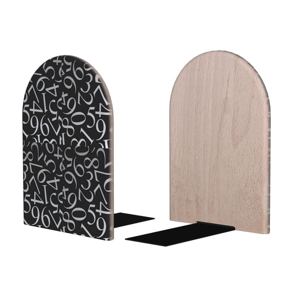 Picia Numbers Pattern Wood Bookends for Shelves,Non-slip Bookends, Heavy Duty Wooden Bookend Support,1 Pair