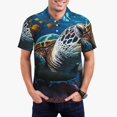 thumbnail image 1 of Picia Ocean Coral Turtle Print Men's Polo Shirt, Two-Button Closure Pique Polo Shirt, Summer Fashion Golf Shirt-Medium, 1 of 6