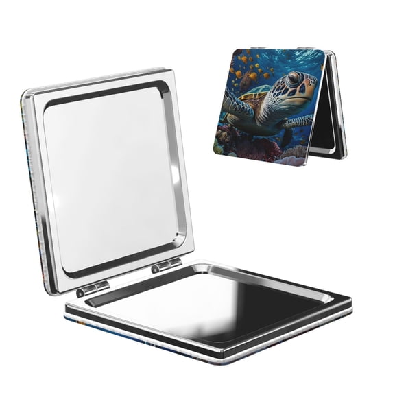 Picia Ocean Coral Turtle for Compact Vanity Mirror , Travel Makeup Mirror , Portable Magnifying Cosmetic Mirror for Daily, Work, Business-Square