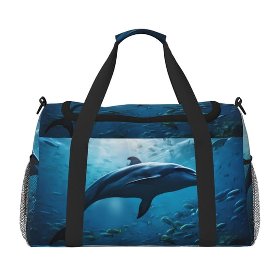 Picia Ocean Dolphin Fish School Print Travel Duffle Bag,Weekender Bags for Women with Shoe Compartment, Gym Duffel Bag with Wet Pocket, Hospital Bags for Labor and Delivery