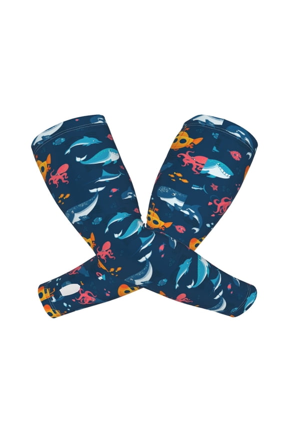 Ocean Floor Animals Arm Sleeves for Men and Women - Tattoo Cover Up UPF 50+ Cooling Sports Sleeve for Basketball Golf Football-One Size