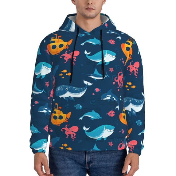 Picia Ocean Floor Animals Pattern Casual Men's Hoodie - Lightweight Hooded Sweatshirt with Kangaroo Pocket, Comfortable Pullover for Everyday, Travel-XX-Large