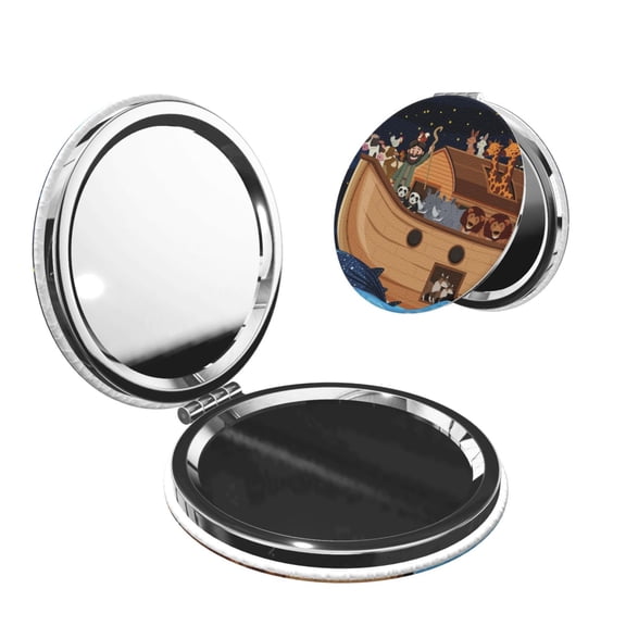Picia Ocean Scene with Noah's Ark for Compact Vanity Mirror , Travel Makeup Mirror , Portable Magnifying Cosmetic Mirror for Daily, Work, Business-Round Shape