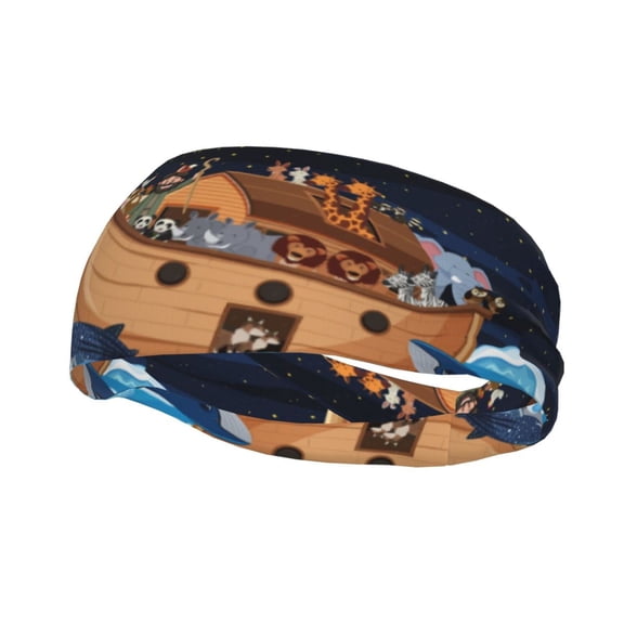 Picia Ocean Scene with Noah's Ark Print Mens Running Headband,Mens Sweatband Sports Headband for Running,Cycling,Basketball,Yoga,Fitness Workout