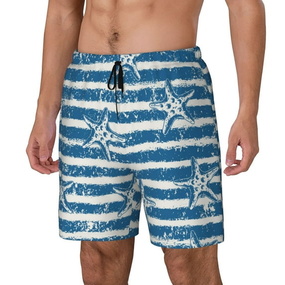 Picia Ocean on Striped pattern Mens Swim Trunks with Compression Liner Stretch Beach Shorts Quick Dry with Zipper Pockets No-Chafing Board Shorts-Small