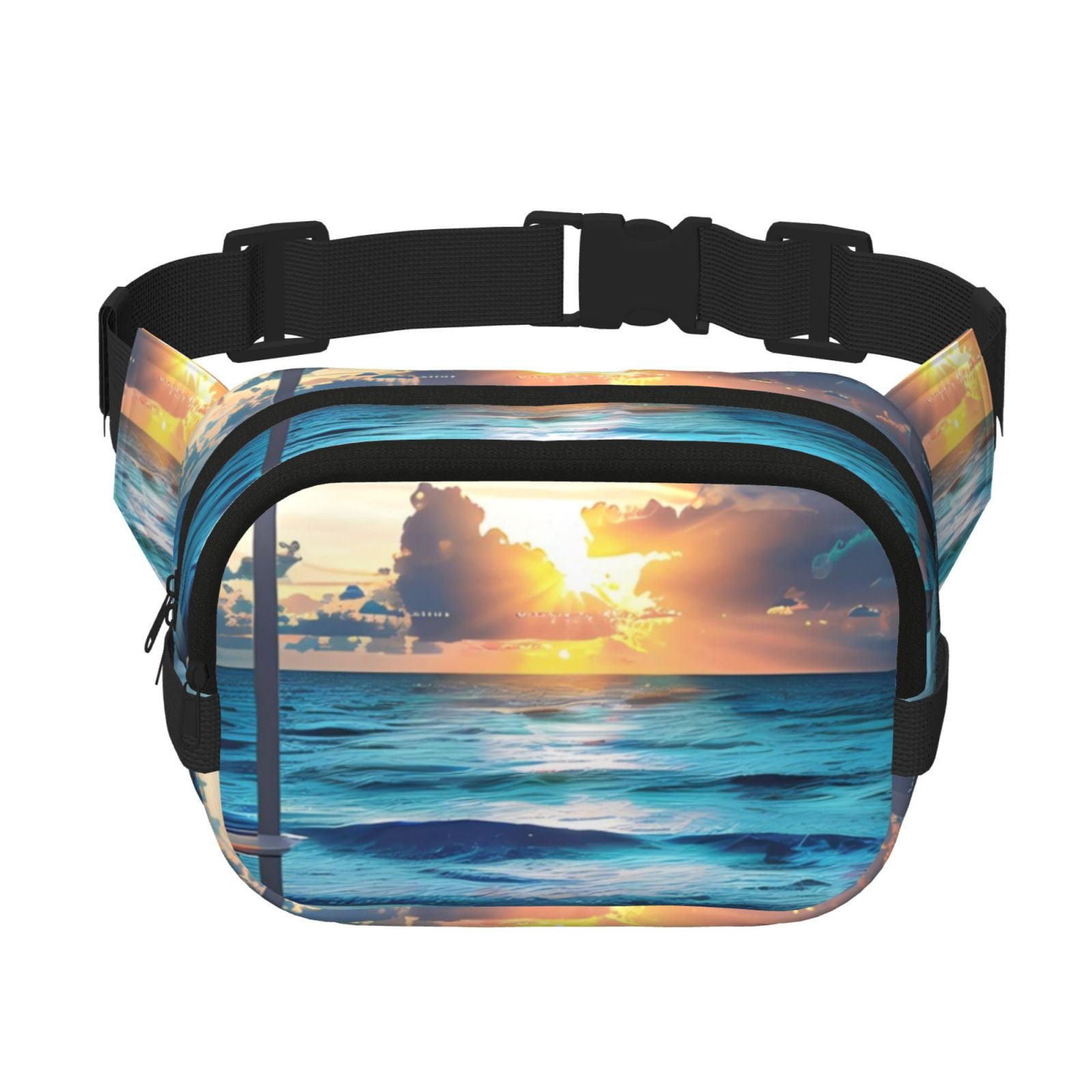 Picia Ocean View Bedroom Print Square Double-Layer Waist Bag Mini Adjustable Waist Belt Bag Exercise Running Travel Hiking