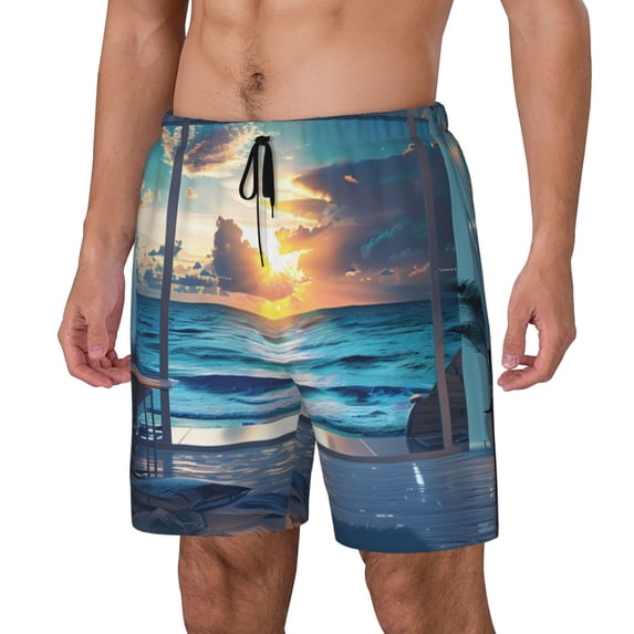 Picia Ocean View Bedroom pattern Mens Swim Trunks with Compression Liner Stretch Beach Shorts Quick Dry with Zipper Pockets No-Chafing Board Shorts-XX-Large