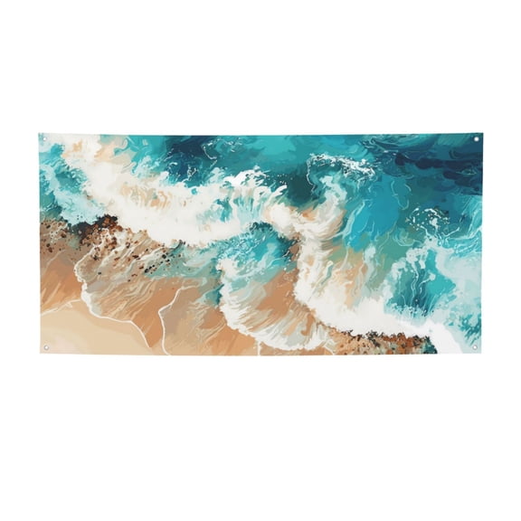 Picia Ocean Wave Crash Pattern Party Banner, Festive Decoration, Holiday Banner, Celebration Decor, Event Banner, Reusable Party Banner-Medium