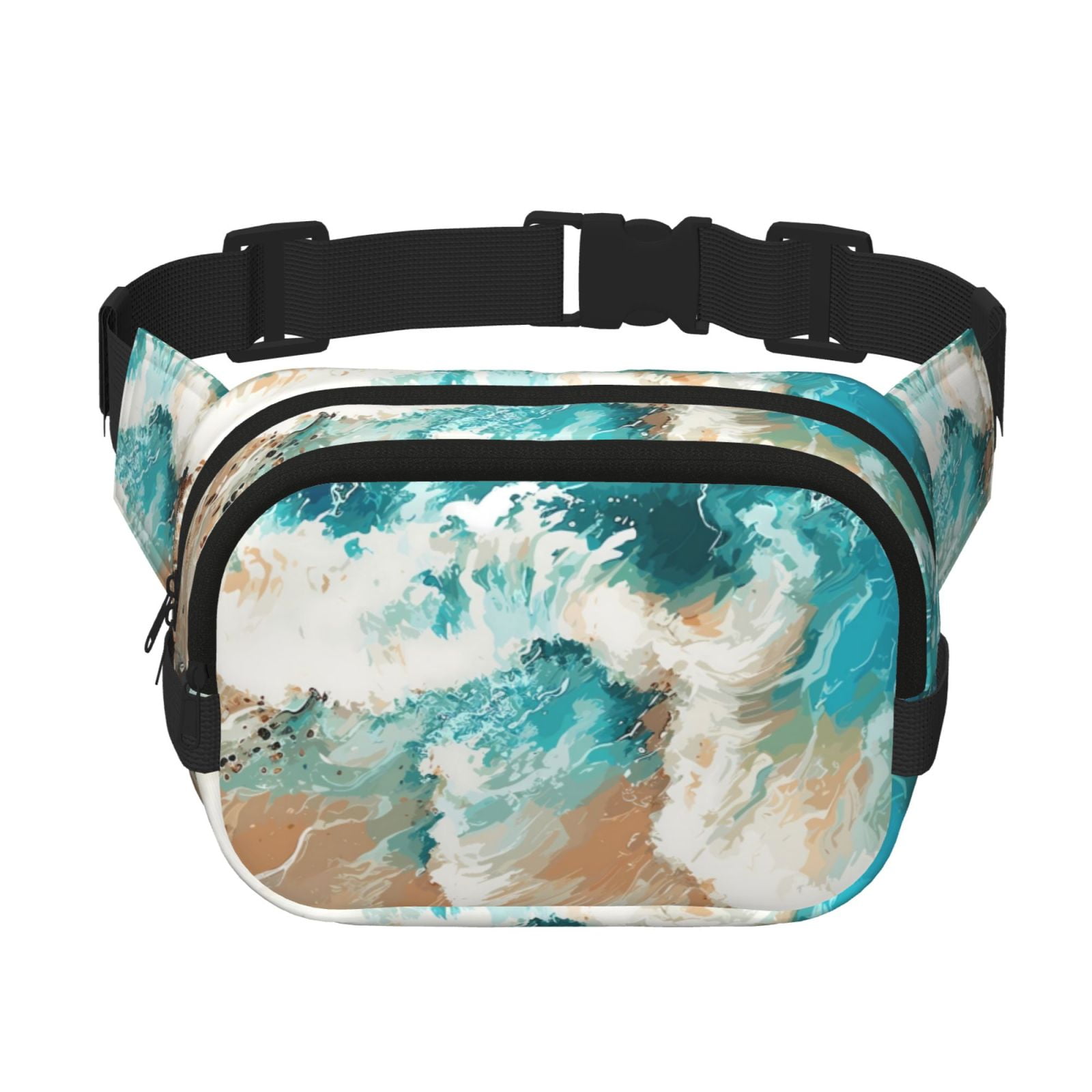 Picia Ocean Wave Crash Print Square Double-Layer Waist Bag Mini Adjustable Waist Belt Bag Exercise Running Travel Hiking