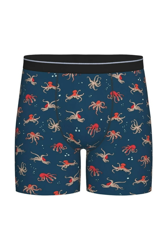 Octopus Sea Life Pattern Men's Athletic Long Leg Briefs , Performance Stretch Underwear，Moisture-Wicking