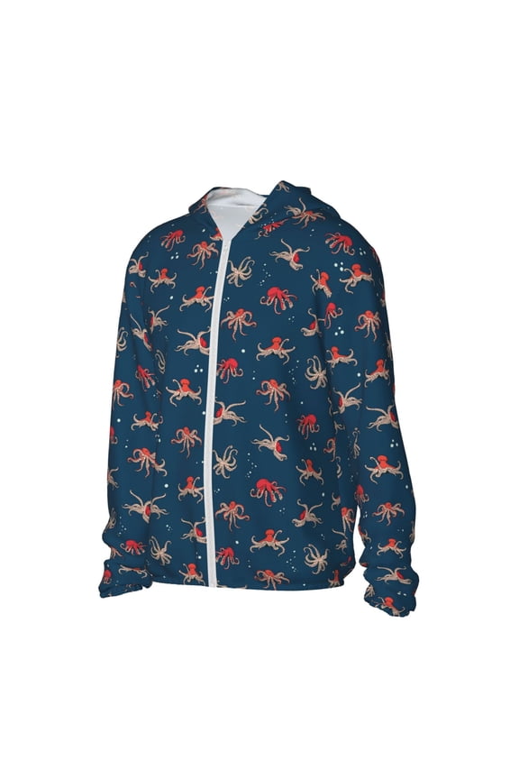 Octopus Sea Life Women's Men's UPF 50+ Sun Protection Hoodie Shirt Long Sleeve SPF Fishing Outdoor UV Hiking Lightweight Shirts-3X-Large