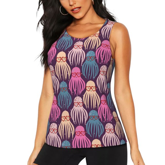 Picia Octopus in love Pattern Women's Workout Tank Top,Breathable Activewear,Slim Fit Athletic Top,Versatile Workout Moisture-wicking top-Medium