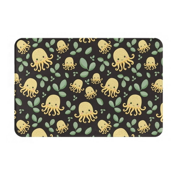 Picia Octopuses And Leaves Pattern Flannel Doormat – 16x24 Inch Non-Slip Indoor Mat, Absorbent & Quick-Dry Rug for Entryway, Bathroom, Kitchen, and Bedroom, Machine Washable