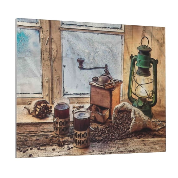 Picia Oil Lamp Coffee Beans Pattern Decorative Picture – Unique Wall Art, Modern Canvas Print for Trendy Interiors (Horizontal)