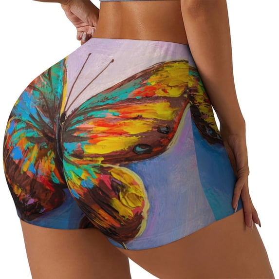 Picia Oil Painting Beautiful Butterfly Printed Workout Shorts for Women Seamless Scrunch Butt Lifting High Waisted Yoga Gym Booty Running Moisture-wicking Short Pants-XX-Large