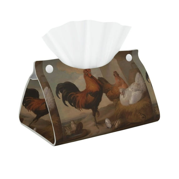 Picia Oil Painting Chicken And Duck Pattern Long Tissue Box Cover,PVC Leather Triangle Holder,Tissue Box Holder with Magnetic Bottom,Facial Paper Organizer Dispenser-7.9"X4.9"X4.5"