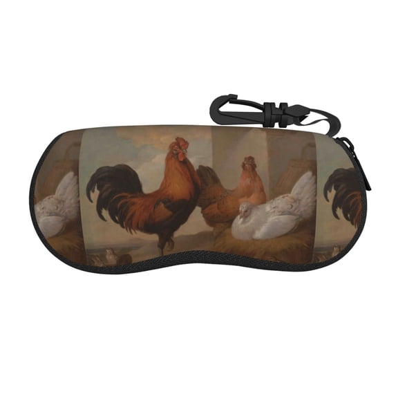 Picia Oil Painting Chicken And Duck Print Sunglasses Case, Eyeglasses Case Protector Large Glasses Case, Key Lock Case Protective Glasses Holder Eyeglasses Cases