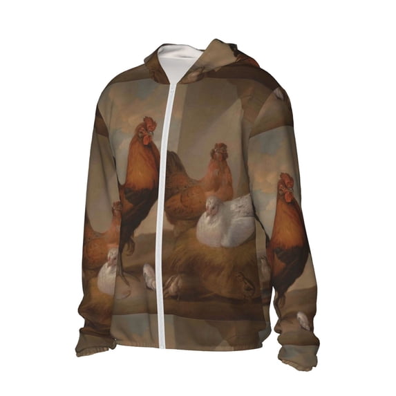 Picia Oil Painting Chicken And Duck Women's Men's UPF 50+ Sun Protection Hoodie Shirt Long Sleeve SPF Fishing Outdoor UV Hiking Lightweight Shirts-Small