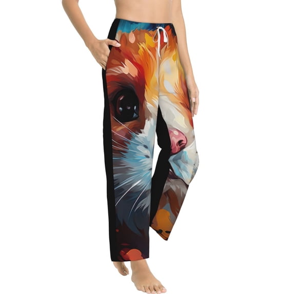 Picia Oil Painting Colorful Hamster Womens Soft Woven Cotton Elastic Waistband Sleep Pajama Pant Lounge Sleep Pant With Pockets And Drawstring-Small