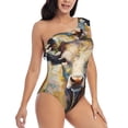 thumbnail image 1 of Picia Oil Painting Flower Cow Pattern Women's One Piece Swimsuits,One Shoulder Swimwear Asymmetric ,Ruffle Monokinis Bathing Suits,High Waisted Flattering Bathing Suits-Small, 1 of 8