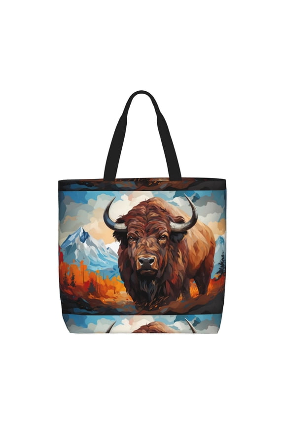 Oil Painting Style Iceberg Yak for Tote Bag for Women with Zipper, Gym Tote with Compartments, Laptop Work Tote Nurse Dance Yoga Bag for Sport, Travel