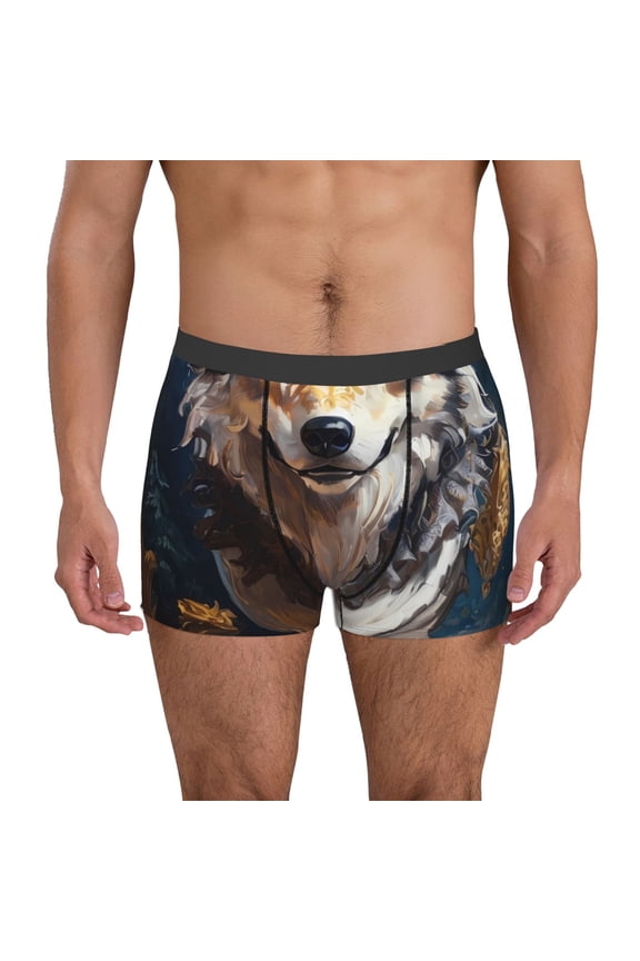 Oil Painting Tribal Wolf Pattern Men’s Boxer Briefs – Soft & Breathable Underwear, Stretchy & Comfortable Fit, Supportive Pouch Design, Moisture-Wicking-XX-Large