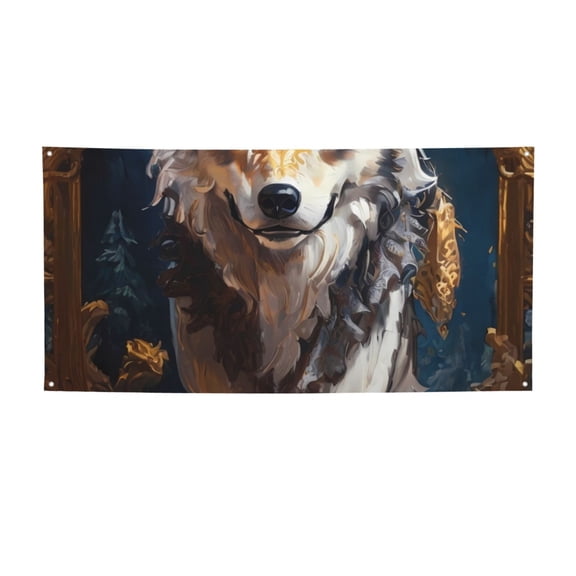 Picia Oil Painting Tribal Wolf Pattern Party Banner, Festive Decoration, Holiday Banner, Celebration Decor, Event Banner, Reusable Party Banner-Small