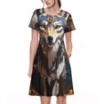 thumbnail image 1 of Picia Oil Painting Tribal Wolf Pattern Women's Short Sleeve Summer Dress Pleated Loose Swing Knee Length Short Sleeve Swing Dresses, 1 of 6