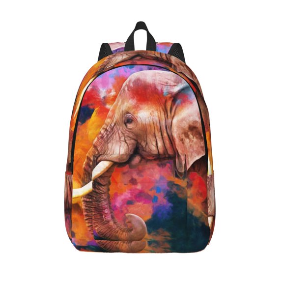Picia Oil Paintings of Elephants Printed Canvas Daypack - Stylish and Durable Vintage Compact Backpack - Class, Work, Travel, or Laptop Bookbag,Organized Compartments-Medium