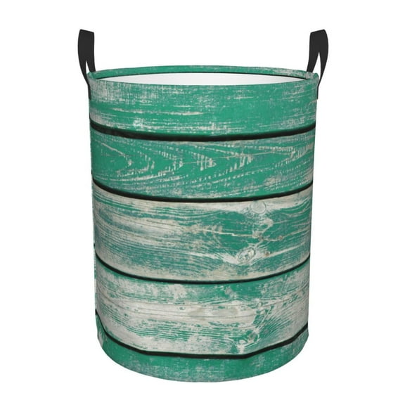 Picia Old Green Wooden Pattern Large Laundry Basket, Waterproof, Freestanding Laundry Hamper, Collapsible Tall Clothes Hamper with Extended Handles-Small