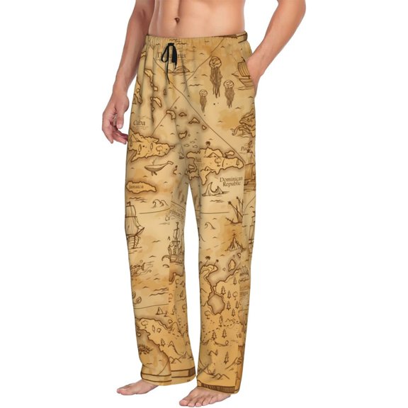 Picia Old Vintage Map Of Sea Mens Soft Woven Cotton Elastic Waistband Sleep Pajama Pant Lounge Sleep Pant With Pockets And Drawstring-Small