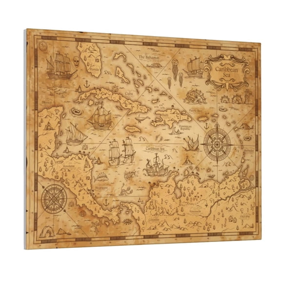 Picia Old Vintage Map Of Sea Pattern Decorative Picture – Unique Wall Art, Modern Canvas Print for Trendy Interiors (Horizontal)