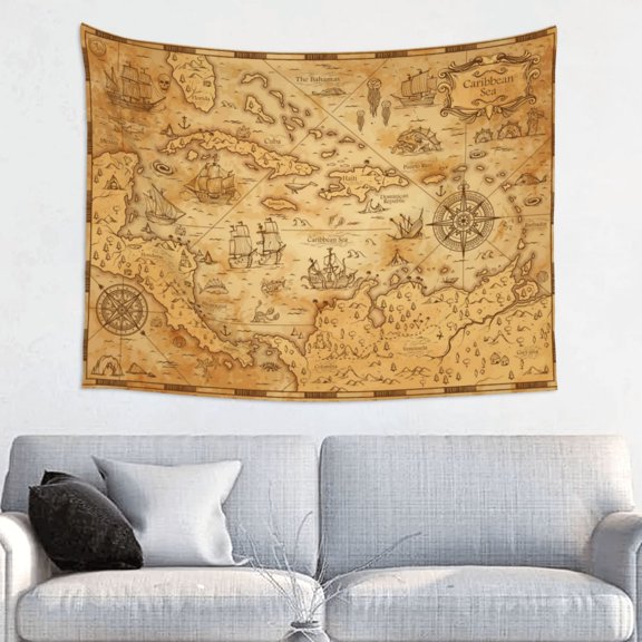 Picia Old Vintage Map Of Sea Pattern Tapestry-Tapestries for Bedroom Living Room Dorm(29x37")