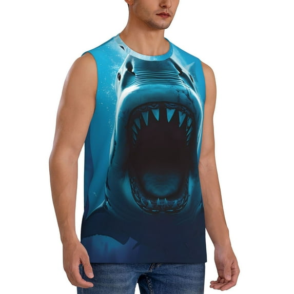 Picia Open-Mouthed Shark mens Cotton Tank Undershirts , Moisture-wicking Ribbed Tanks, Lightweight Cotton Tank Undershirts-Large