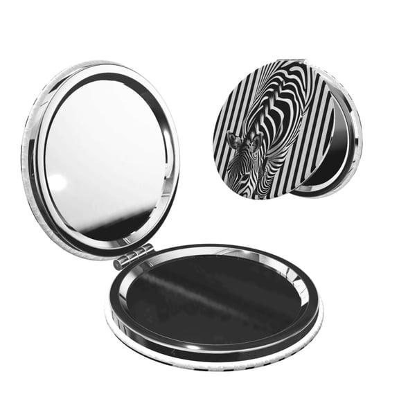 Picia Optical Zebra Illusion for Compact Vanity Mirror , Travel Makeup Mirror , Portable Magnifying Cosmetic Mirror for Daily, Work, Business-Round Shape
