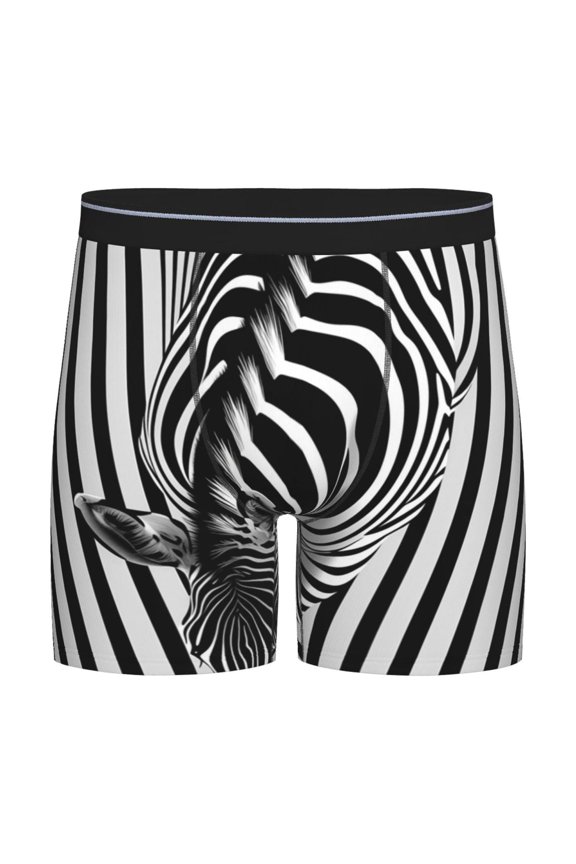 Optical Zebra Illusion Pattern Men's Athletic Long Leg Briefs , Performance Stretch Underwear，Moisture-Wicking
