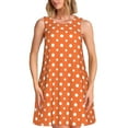 thumbnail image 1 of Picia Orange And White Polka Dot Print Women’s Sleeveless Midi Swing Dress – A-Line Pleated Tank Sundress, Comfortable and Flowy T-Shirt Dress, 1 of 7