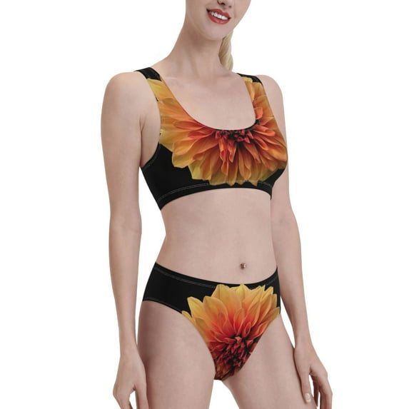 Picia Orange Dalia Women's High Waisted Bikini Scoop Neck Swimsuit Two Pieces Bathing Suit-XX-Large