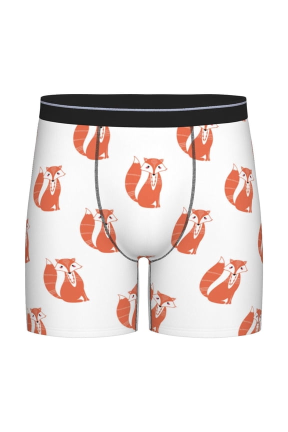 Orange Fox Pattern Men's Athletic Long Leg Briefs , Performance Stretch Underwear,Moisture-Wicking