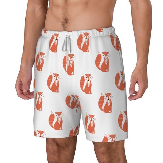 Picia Orange Fox pattern Mens Swim Trunks with Compression Liner Stretch Beach Shorts Quick Dry with Zipper Pockets No-Chafing Board Shorts-Small