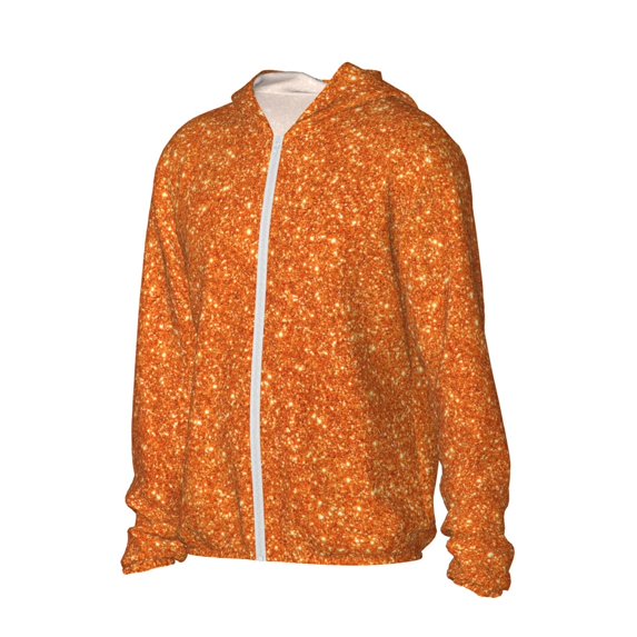Picia Orange Glitter Women's Men's UPF 50+ Sun Protection Hoodie Shirt Long Sleeve SPF Fishing Outdoor UV Hiking Lightweight Shirts-3X-Large