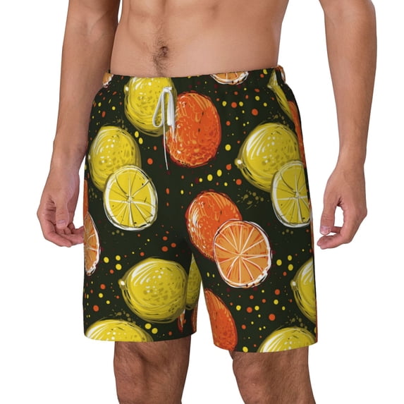 Picia Orange Lemon pattern Mens Swim Trunks with Compression Liner Stretch Beach Shorts Quick Dry with Zipper Pockets No-Chafing Board Shorts-XX-Large