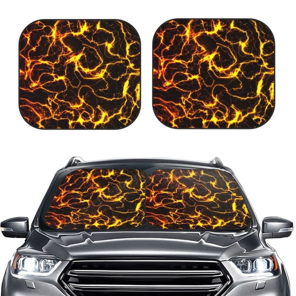 Picia Orange Lightning 2 Piece Car Windshield Sun Shade Foldable | Foldable Sun Shield for Front Window Blocks UV Rays and Keeps Your Vehicle Cool-Small