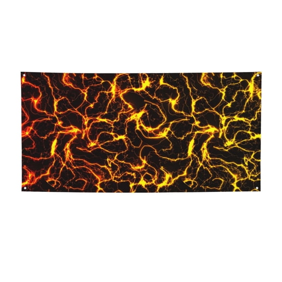 Picia Orange Lightning Pattern Party Banner, Festive Decoration, Holiday Banner, Celebration Decor, Event Banner, Reusable Party Banner-Medium