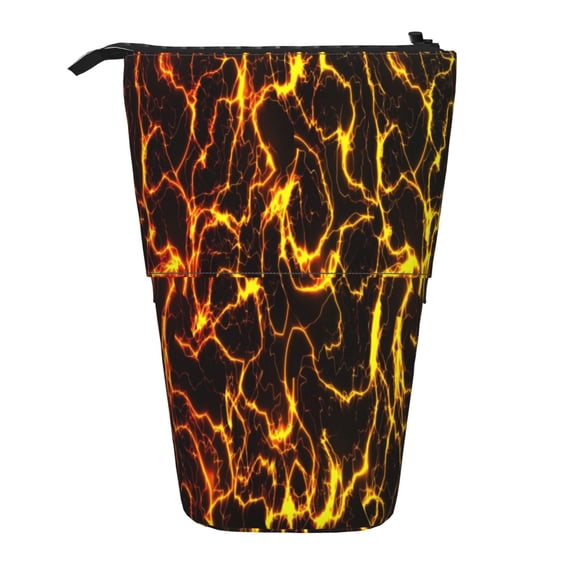 Picia Orange Lightning Print Telescopic Pencil Case, Telescopic Pen Holder Telescopic Pencil Pouch Bag Stationery Pencil Case Box Storage Organizer Makeup Bag