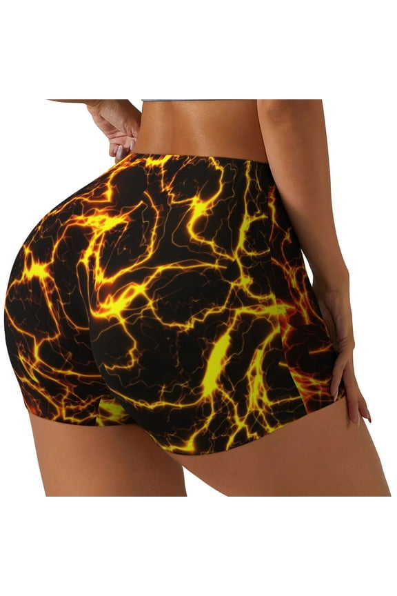 Orange Lightning Printed Workout Shorts for Women Seamless Scrunch Butt Lifting High Waisted Yoga Gym Booty Running Moisture-wicking Short Pants-Small