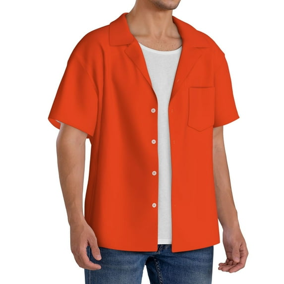 Picia Orange Men's Linen Shirts Short Sleeve Cuban Beach Shirts Casual Shirts Button Down Shirt for Men Beach Summer Wedding Shirt-3X-Large