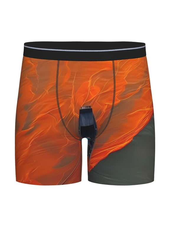 Orange Net Fishing Boat Pattern Men's Athletic Long Leg Briefs , Performance Stretch Underwear,Moisture-Wicking