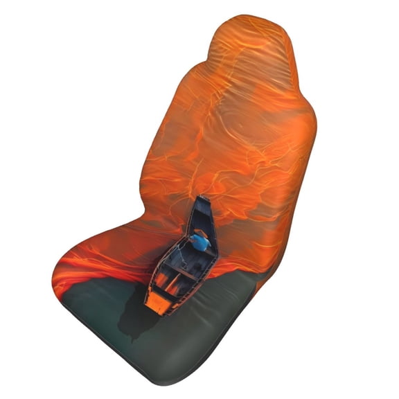 Picia Orange Net Fishing Boat Print Waterproof Sweating Car Seat Cover for Post Gym Workout, Running, Beach and Hiking, Universal Fit Anti-Slip Bucket Seat Protector